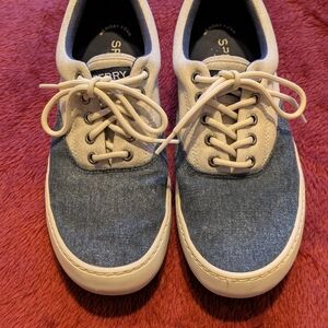 Sperry Top Sider memory foam men's blue/beige lace up canvas sneaker 9M